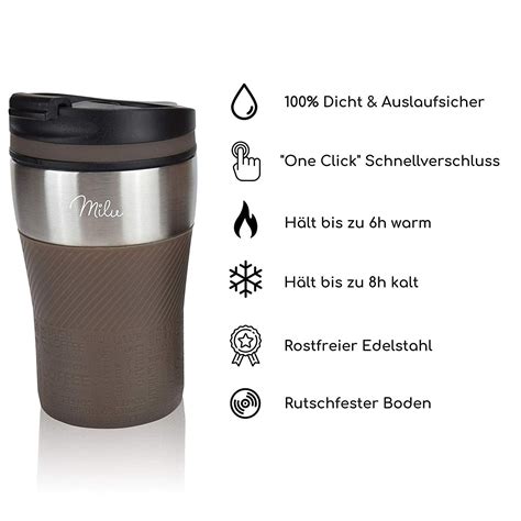 Milu Thermobecher Isolierbecher Kaffeebecher To Go Ml