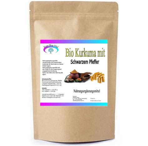 Bio Kurkuma Pulver mit Bio Schwarzen Pfeffer 200 Kapseln (Nachfüllpack ...