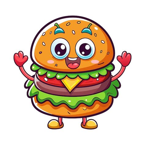 Una Hamburguesa De Dibujos Animados Con Una Cara Vector Premium