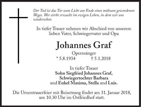 Traueranzeigen Von Johannes Graf Sz Gedenken De