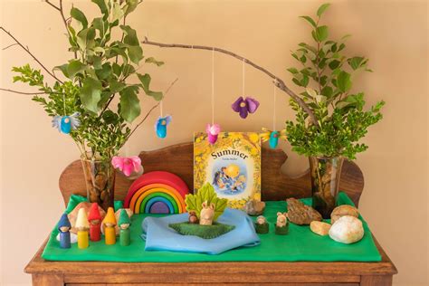 Beautiful Waldorf Nature Table Celebrating Summer With Colorful Silks