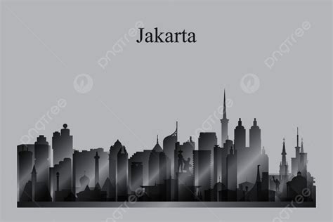 Jakarta City Skyline Silhouette In Grayscale Vector Illustration Poster