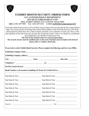 Fillable Online Exhibit Booth Security Order Form Fax Email Print