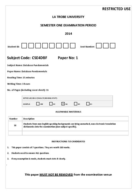 La Trobe Semester 2 Exam Timetable 7