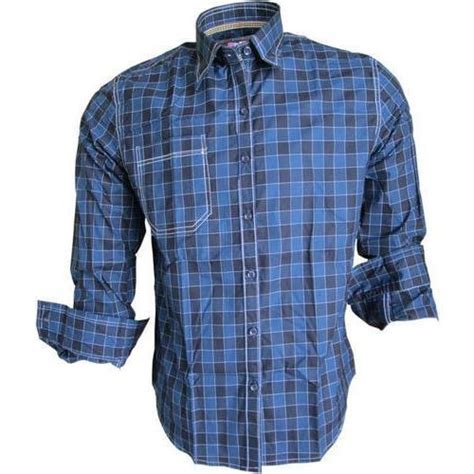 Collar Neck Men Blue Check Shirt Handwash Size Medium At Rs 220 In