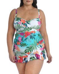 La Blanca Tropicalia Shirred Band Floral Print Hipster Bikini Bottoms