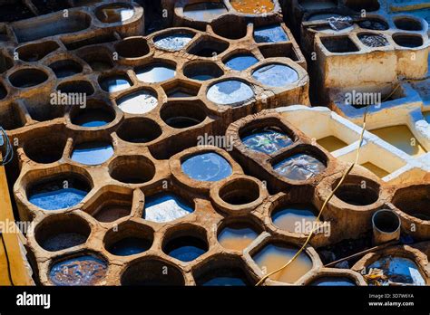 aerial view   traditional leather tanning pit   colored