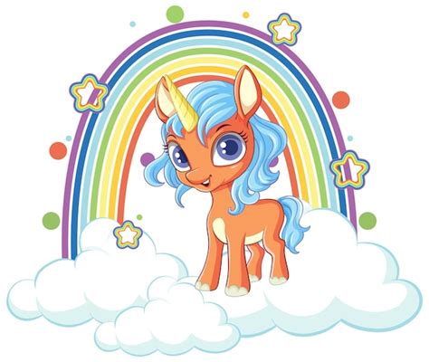 Unicornio En La Nube Con Arco Iris Vector Gratis