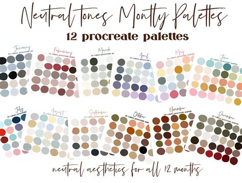 Monthly Neutrals 12 Procreate Color Palettes Ipad Procreate Etsy