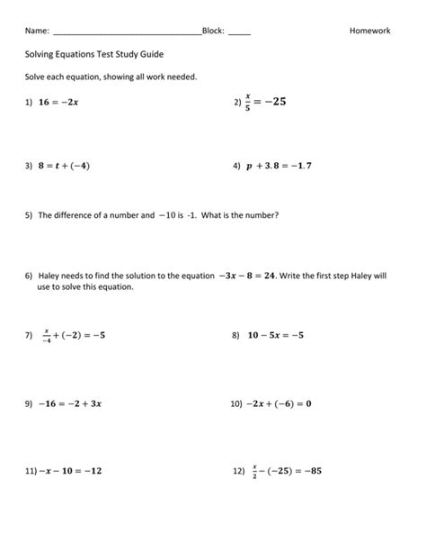 Solving Equations Review Packet Tessshebaylo