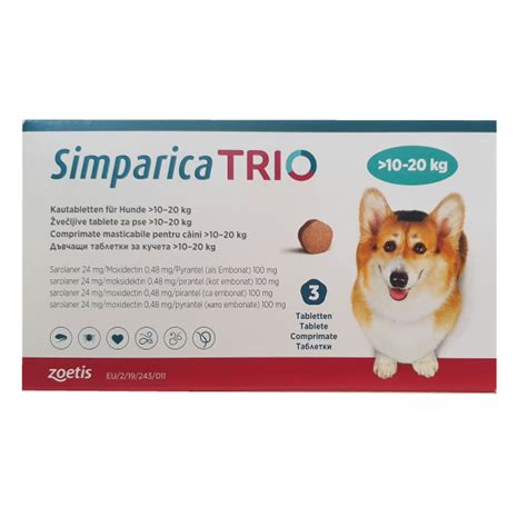 Simparica Trio / Симпарика трио таблетки за дъвчене за кучета от 20 до ...