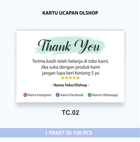 ISI 100 KARTU UCAPAN OLSHOP THANKS CARD KARTU UCAPAN TERIMA KASIH