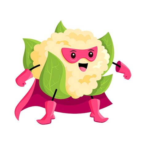 Personaje vegetal de superhéroe de coliflor de dibujos animados