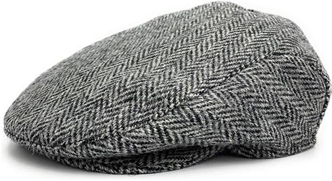 Tartan Tweeds Harris Tweed Flat County Cap Golf Hat Grey Herringbone