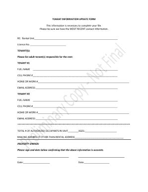 Tenant Information Update Form Fill Online Printable Fillable