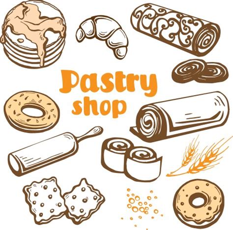 Hand Drawn Outline Pastry Bakery Set Royalty Free Vector