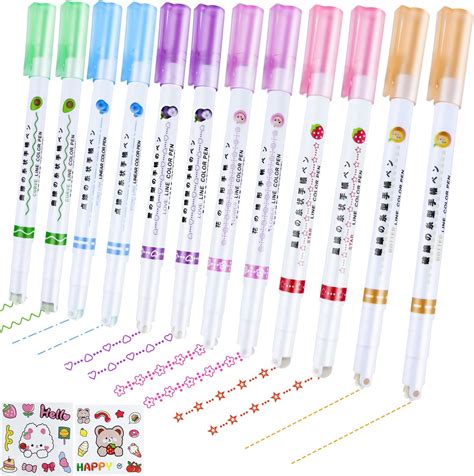 Hengxinc 12 PCS Curve Highlighter Pens Set With Sticker 6 Colour