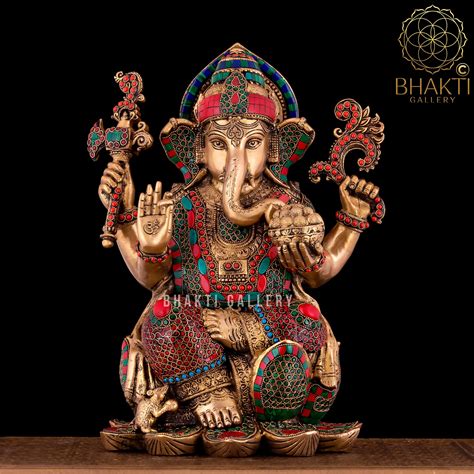 Large Ganesha Statue In Brass Inch Ganesh Sculpture On Lotus With