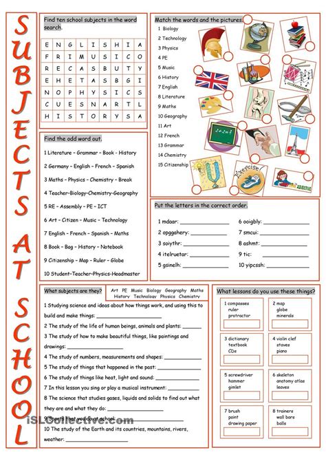 School Subjects Vocabulary Exercises Vocabulary Exercises School