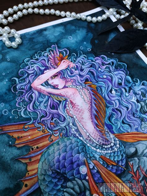 Mermaid Siren Art Original Watercolor Painting Fantasy | Etsy