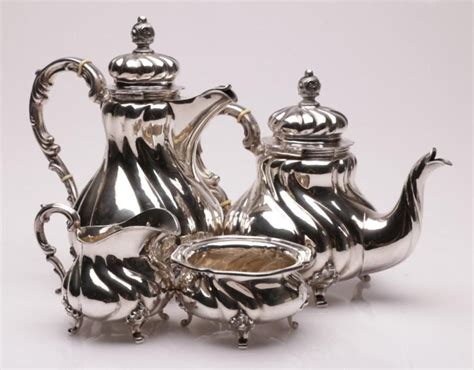 German Art Deco Silver Tea And Coffee Set With Creamer And Sugar Tea