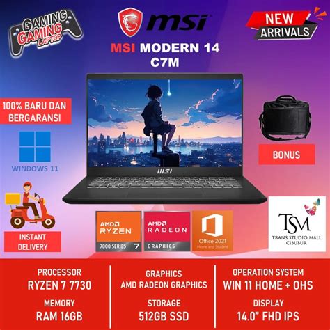 Jual Msi Modern 14 C7M Ryzen 7 7730 RAM 16GB 512SSD W11 OHS 14 0 FHD