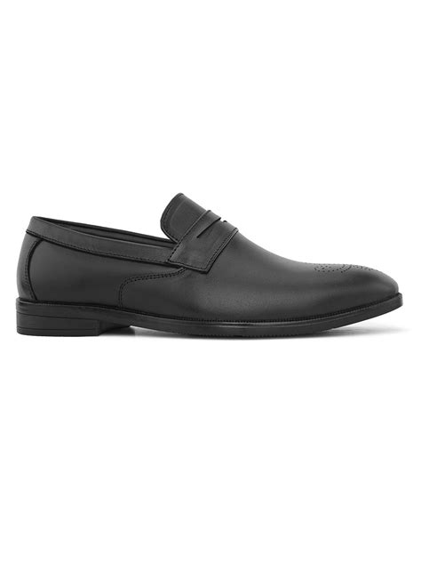 Fentacia Men Black Perforated Formal Slip On Shoes Fentacia Footwear