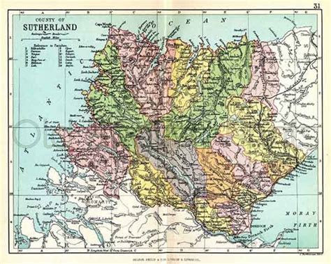 Sutherland Shire Antique Scottish County Map A3 Size Etsy