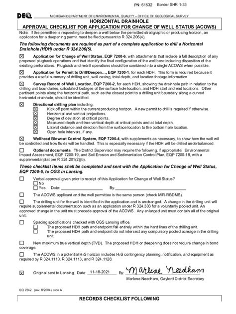 Fillable Online HORIZONTAL DRAINHOLE APPROVAL CHECKLIST FOR Fax