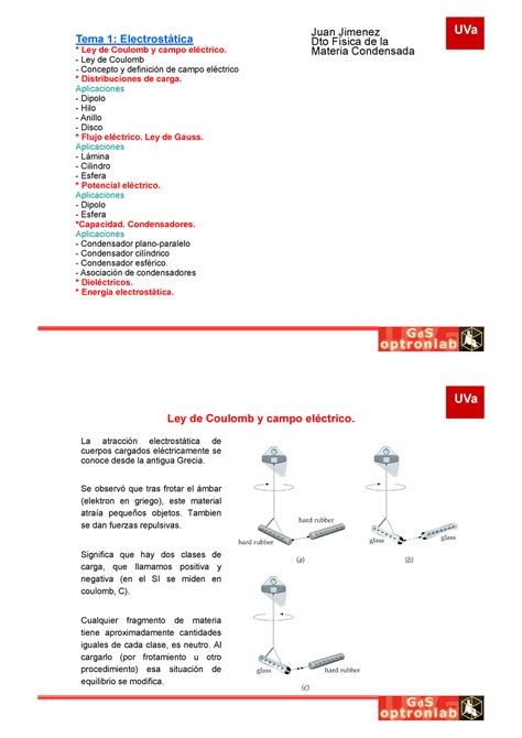 Tema Electrost Tica Bien Tema Electrost Tica Ley De Coulomb Y