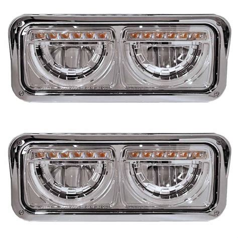 Kenworth T600 T800 W900b W900l Half Moon Rectangular Chrome Headlight