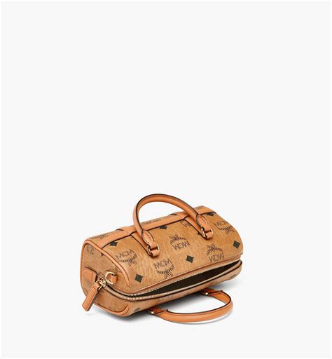 Mini Aren Boston Bag In Visetos Cognac Mcm Jp