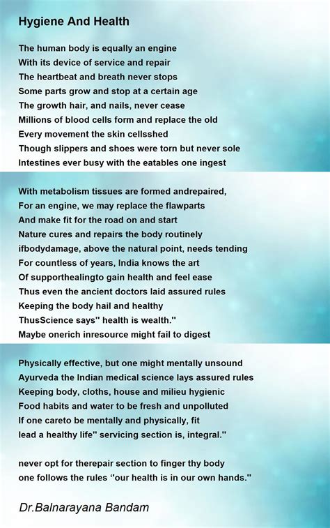 Hygiene And Health Hygiene And Health Poem By Drbalnarayana Bandam