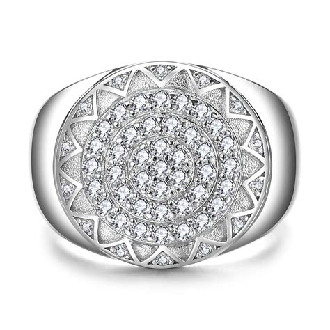 Sterling Silver Micro Pave Clear CZ Round Design Mens Ring Jewepiter