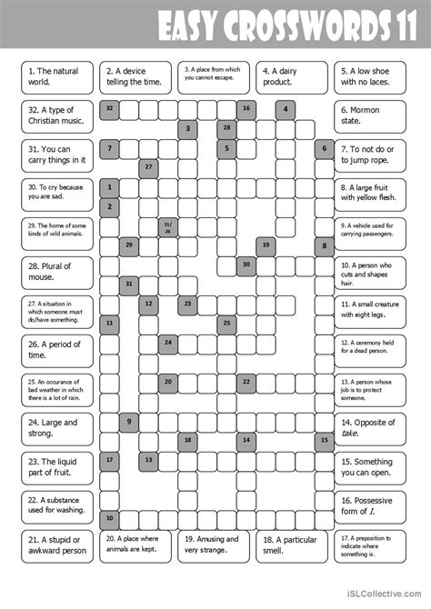 Easy Crosswords 11 Crossword English ESL Worksheets Pdf Doc