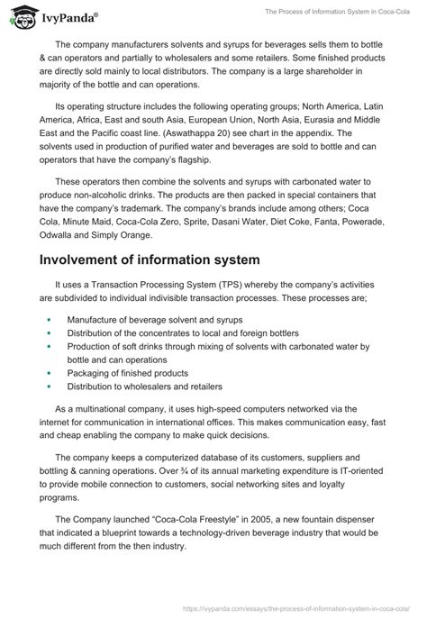 Coca Cola Information Systems And Its Process Report Example