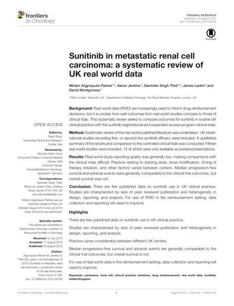 (PDF) Sunitinib in Metastatic Renal Cell Carcinoma: A Systematic Review of UK Real World Data