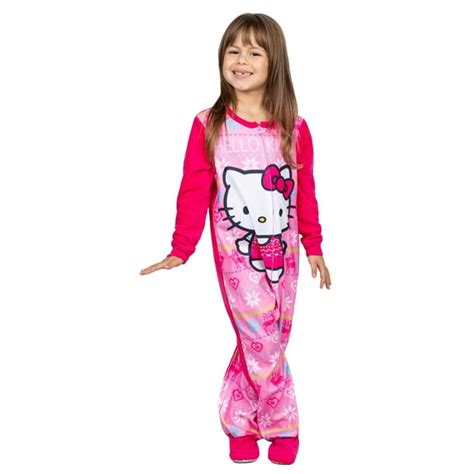 Hello Kitty Girls Pajama Union Suit Fleece One Piece Sleeper Onesie