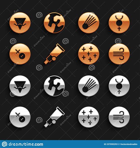 Set Telescope Symbol Mercury Windy Weather Full Moon Venus Symbol