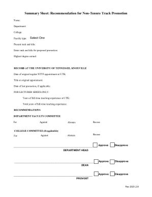 Fillable Online Provost Utk Summary Sheet Recommendation For Non