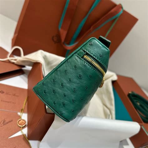 Replica Loro Piana Extra Pocket Pouch L19 In Green Ostrich Embossed Leather