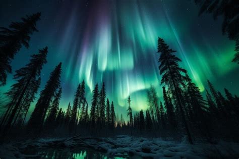 Premium AI Image | Auroras green glow illuminates the northern forest a ...