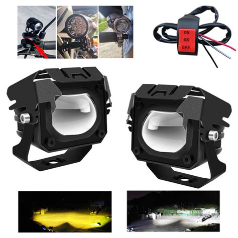 Motorcycle Led Headlight W Auxiliary Light Led Dual Color Projector