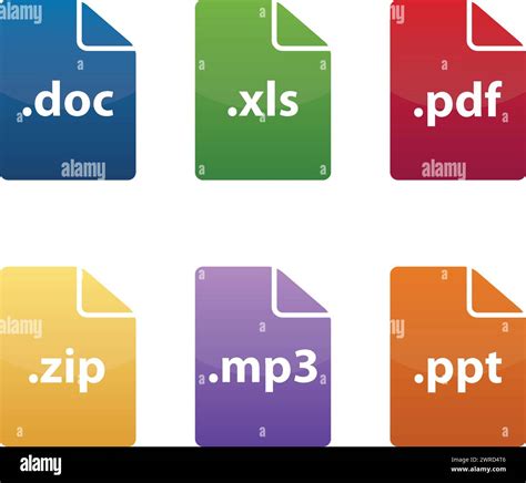 Set Of Format And Extension Of Documents File Types DOC XLS PDF ZIP