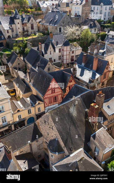 France, Mayenne, Laval, The medieval town seen from the castle tower ...