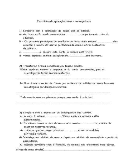 Exercícios Sobre Causa E Consequência Com Gabarito - Exercícios sobre Causa e Consequência | PDF | Ambiente natural