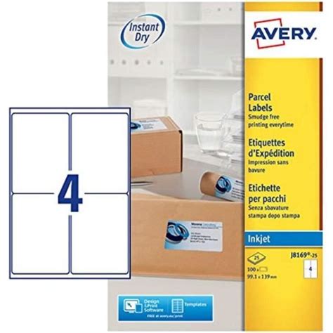 AVERY Pochette de 100 étiquettes d expédition autocollantes