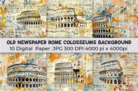 Retro Newspaper Rome Colosseums Backdrop Graphic by mirazooze
