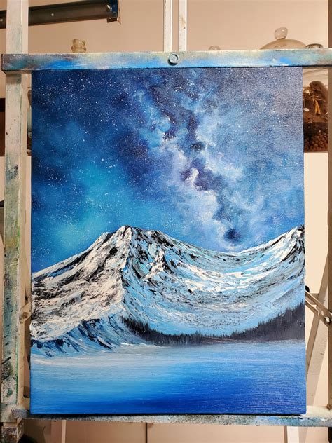 Bob Ross Style Original Painting Snowy Milky Way Etsy