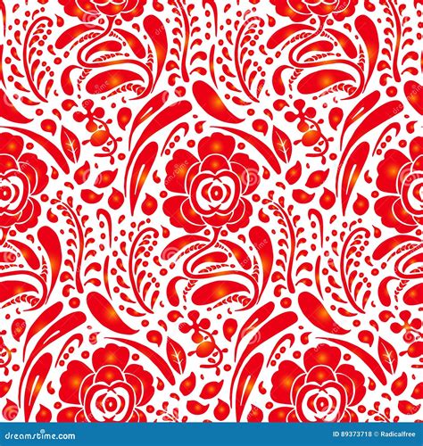 Traditional Russian Vector Seamless Pattern In Khokhloma Style Can Be